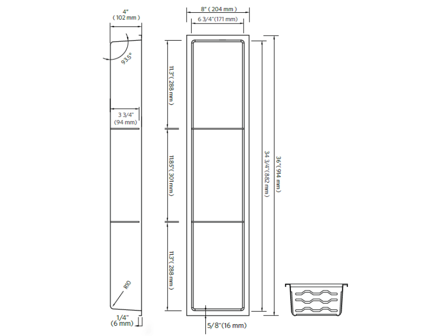 Fusion - 8" x 36" Nano - Shower Niche with Two Stainless Steel Shelves 