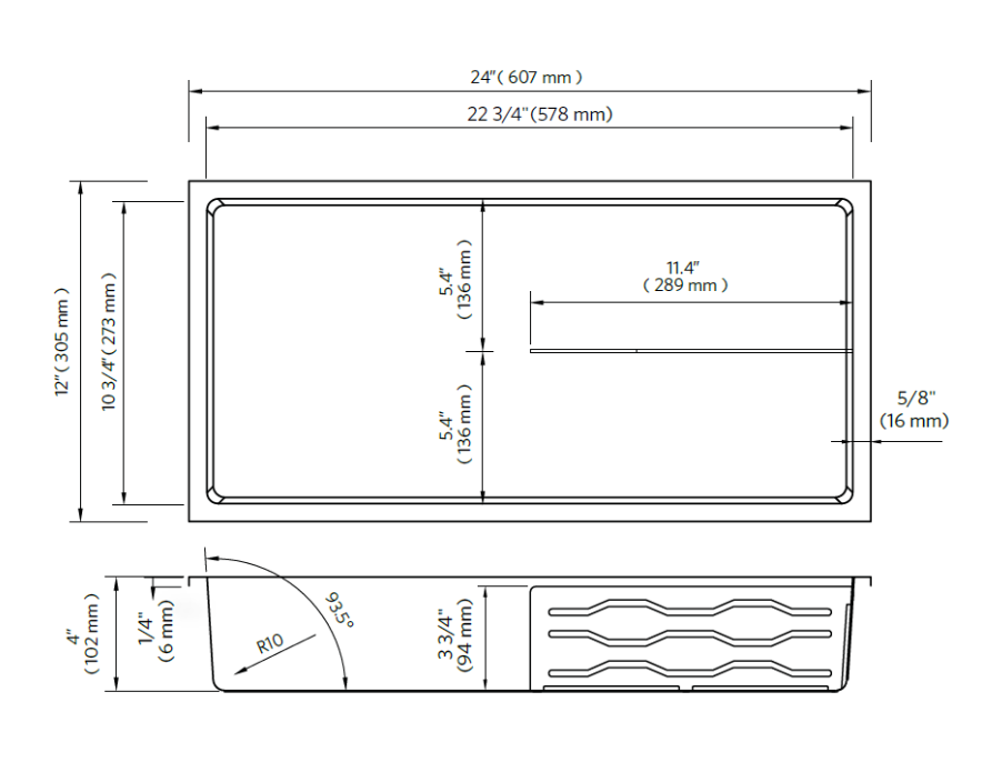 Fusion - 12" x 24" - Shower niche with half shelf stainless steel 