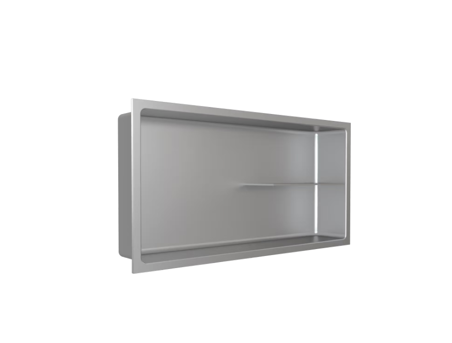 Fusion - 12" x 24" - Shower niche with half shelf stainless steel 