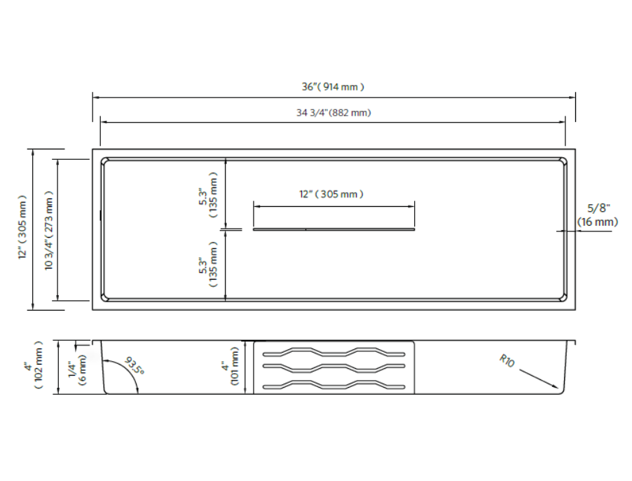 Fusion - 12" x 36" - Shower Niche with Central Shelf Stainless Steel Black 