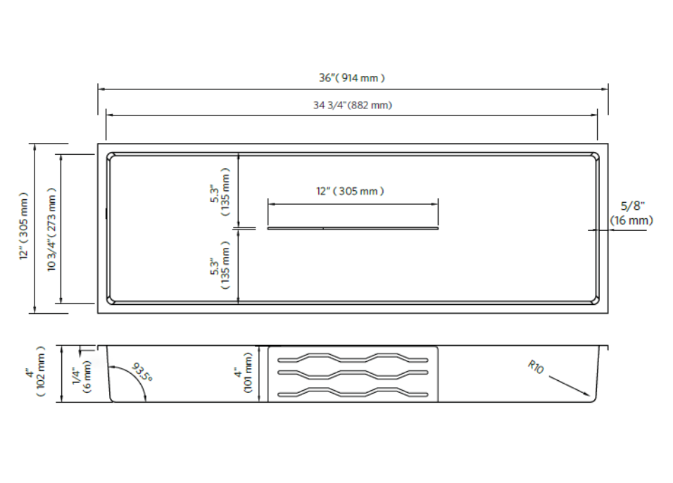 Fusion - 12" x 36" - Stainless Steel Shower Niche with Central Shelf 