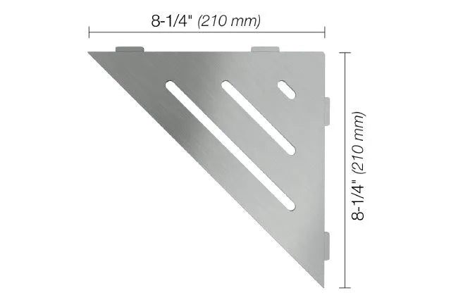 Schluter SHELF-E Wave model triangular corner shelf - stainless steel (V2) brushed (SKU: SES1D10EB)