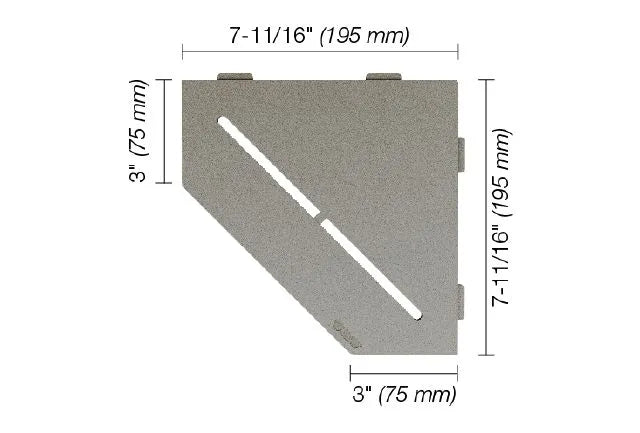 Schluter SHELF-E Pure Model Pentagonal Corner Shelf - Stone Gray Aluminum (SKU: SES2D7TSSG)