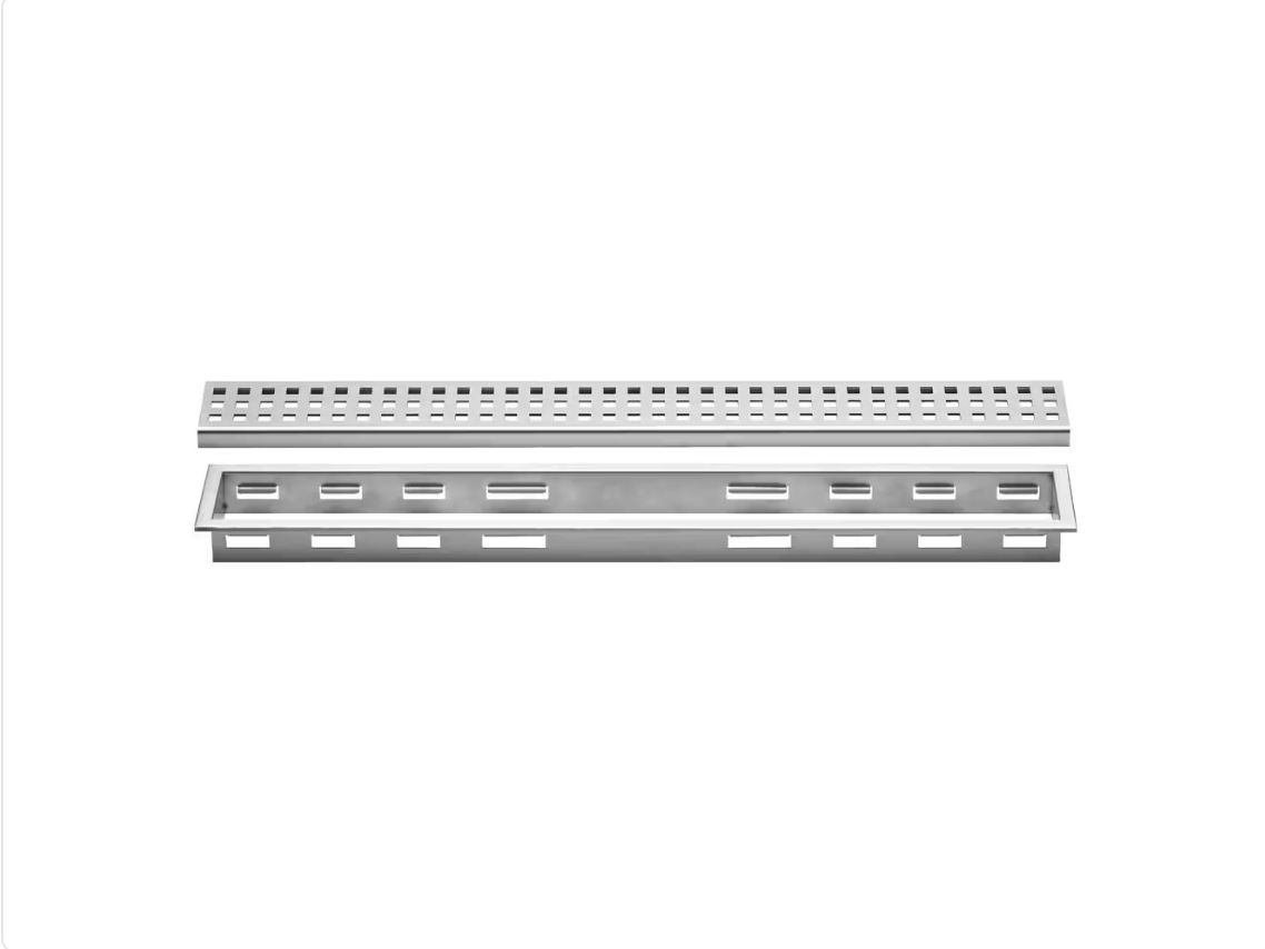 Schluter KERDI-LINE Drain linéaire encastré avec design de grille Square - acier inoxydable (V4) brossé 1-1/8" x 31-1/2" (SKU: KL1B30EB80)