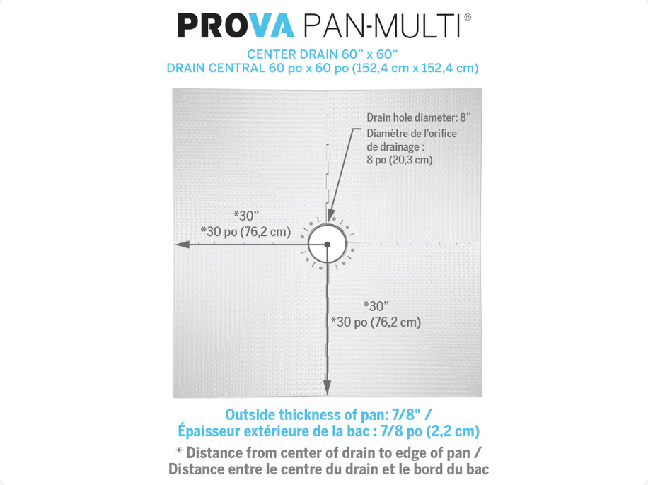 TT8306CRM05 MD PRO ProvaShower System Centered PVC drain shower kit and chrome finish grid 48" x 48"